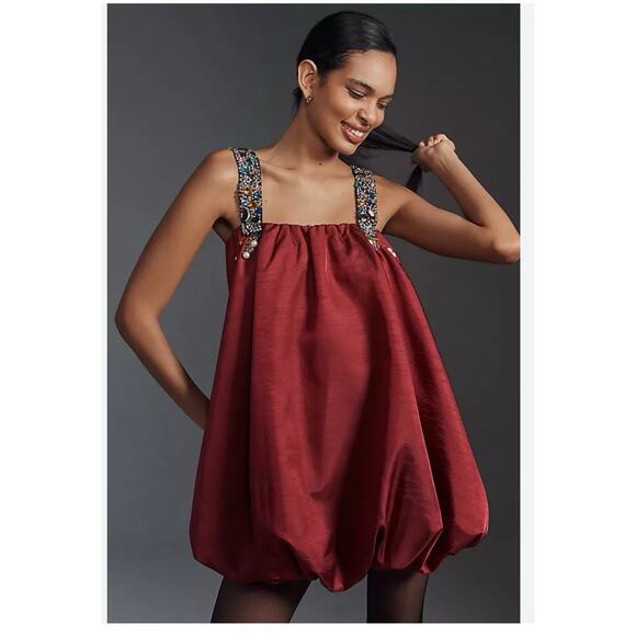 NWT Sunday in Brooklyn Embellished-Strap Bubble Mini Dress Size S Red #NA502 - Picture 1 of 10